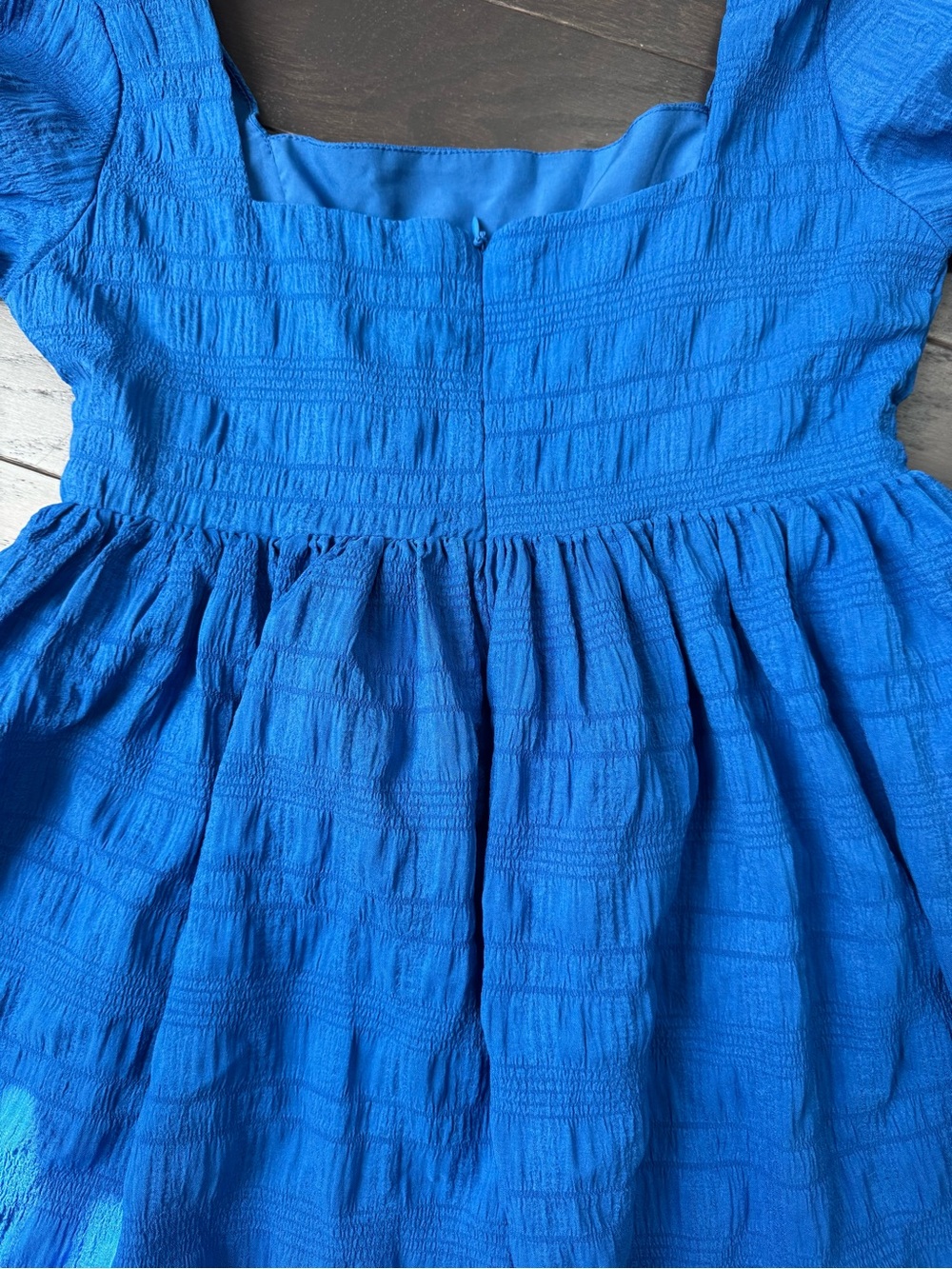 Women’s Pink Lily Blue Puff-Sleeve Cotton Dress - Picture 3 of 4